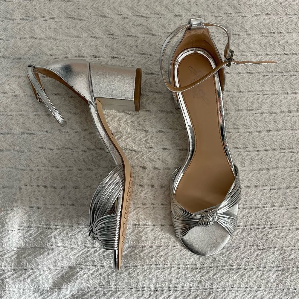 Metallic silver heels